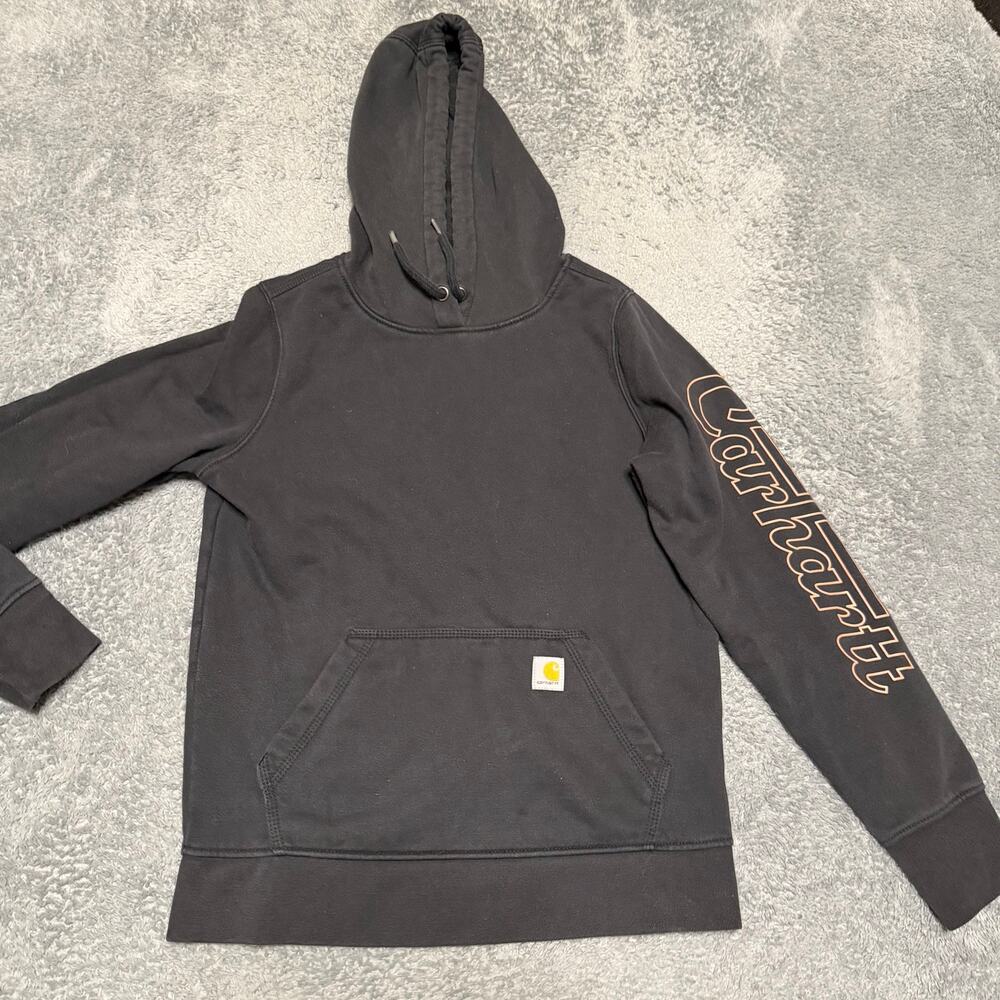 Carhartt Hoodie Womens XS 0-2 Black Graphic Rain Defender Workwear